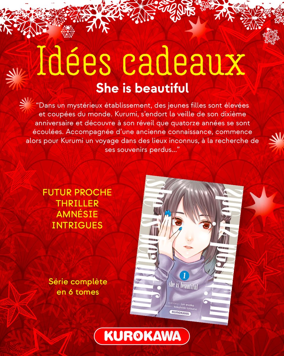 Kurokawa's tweet image. #KuroNoël 🎄 Idées cadeaux manga - Jour 8 🎁

"She is beautiful" 🧠

𝑳𝒆 𝑺𝒂𝒗𝒊𝒆𝒛-𝒗𝒐𝒖𝒔❓ Pour les fans, on retrouve dans le scénario de She is beautiful des similitudes avec le film Memento et la série Stranger Things !