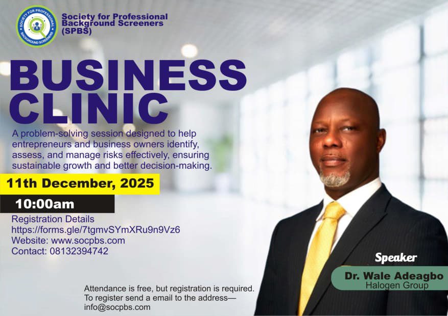 Your business deserves better decision.

Join our business clinic and learn how to manage risks the smart way.

Don’t miss it !!!

#spbs #backgroundcheck #backgroundscreeningcompanies