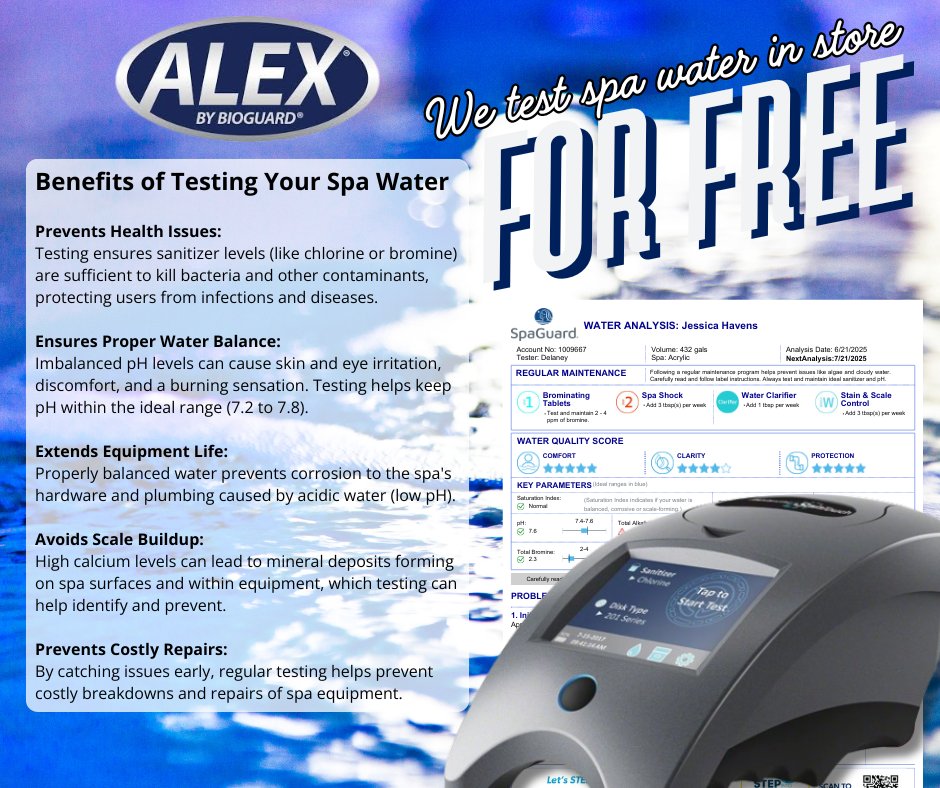 LeisurePoolJax's tweet image. Your spa's health is your health!
#AlexWaterTesting #BioGuard #SpaGuard