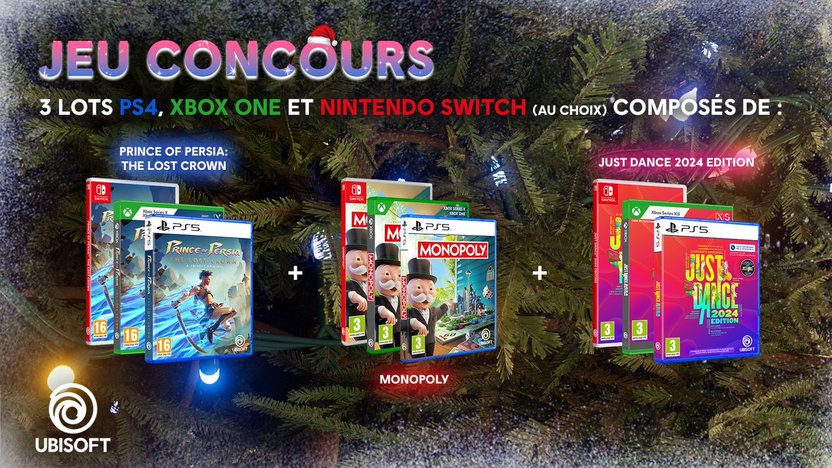 UbisoftFR's tweet image. 𝗨𝗕𝗜 𝗞𝗗𝗢 4️⃣ 🎅

Pas de guerre des consoles, que des cadeaux ! 🤍
Aujourd'hui, 3 lots à faire gagner (1 PS5, 1 Xbox Series X, 1 Nintendo Switch) qui contiennent chacun 3 jeux Ubisoft ! 🔥
❤️ Liker le post
✅ S'abonner à @Ubisoftfr
💬 Commenter avec la plateforme de jeu…