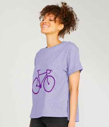 SortiBag's tweet image. Rolling easy and light with a spark of delight. 💜🚲 Join Our #MindTimeMission With This Organic Cotton Jumbo Bicycle Print T-Shirt in Purple. In partnership with @Teemillstore the pioneering sustainable fashion platform. sorti.teemill.com