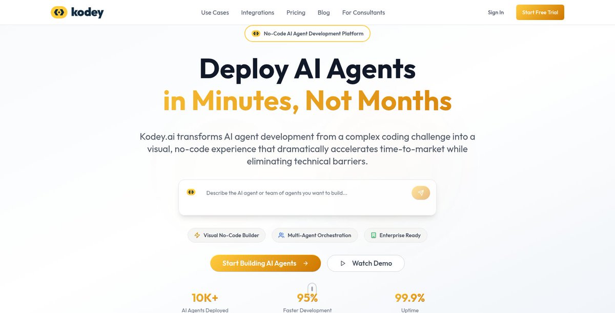 automate_tweak's tweet image. Transform complex workflows into seamless automation with #Kodey’s no-code platform—build AI agents in minutes! Say goodbye to coding headaches and hello to efficiency! 🚀 #BusinessAutomation automateandtweak.com/tool/kodey/