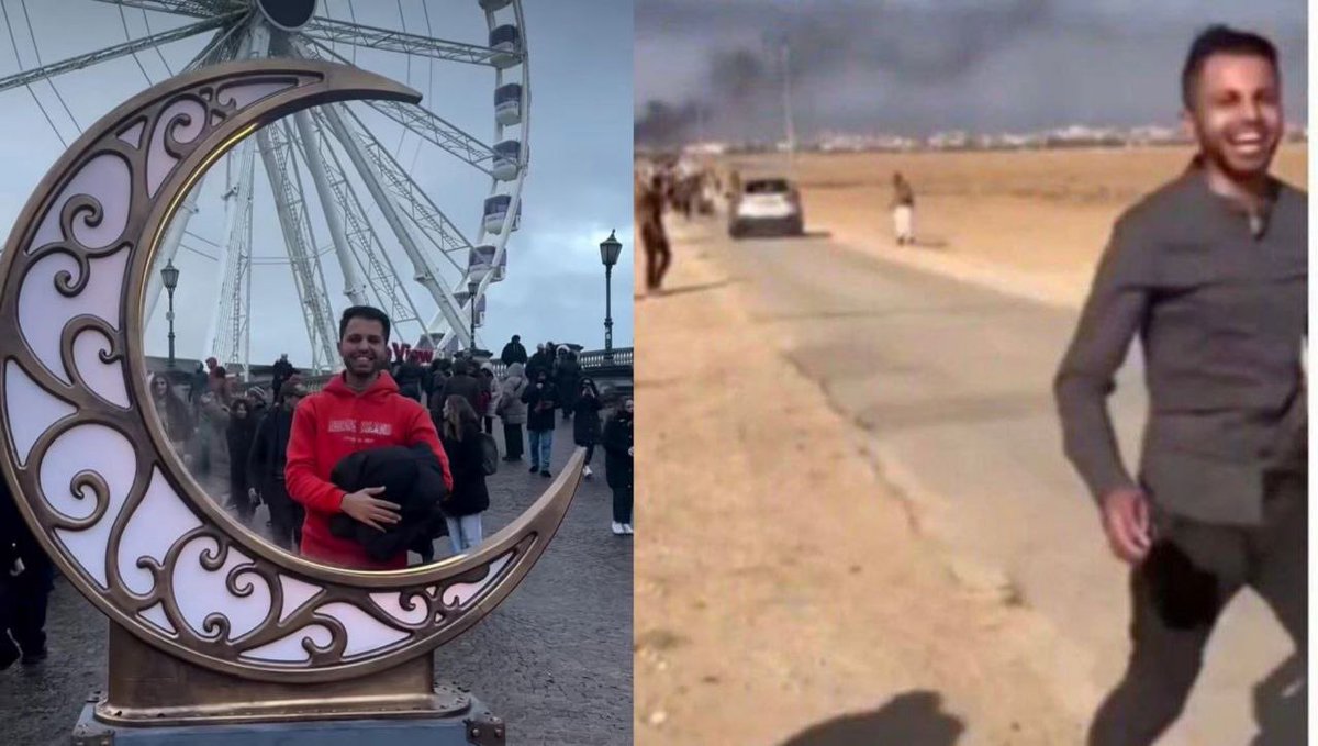 🚨 A Gazan who participated in the massacre on October 7 participated this week in the Christmas market in Belgium.  Mohand Al-Khatib, a resident of Khan Yunis, on the right in Israeli territory on October 7, in footage showing him celebrating and participating in the invasion