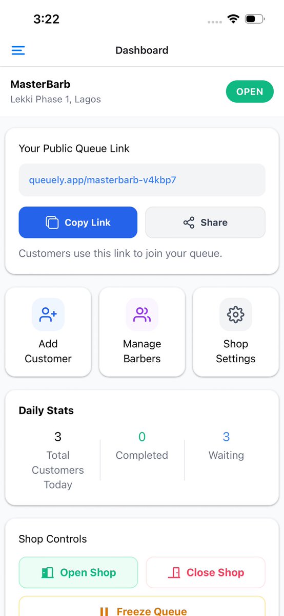 Raynerdtech's tweet image. I’m building QueueMate, a simple queue-management app for barbers &amp;amp; small shops.
No more guessing wait time.
No more crowded shops.
Customers join through a public link, owners manage with clean UI.

Small businesses deserve better tools.
Let’s build it. 🚀