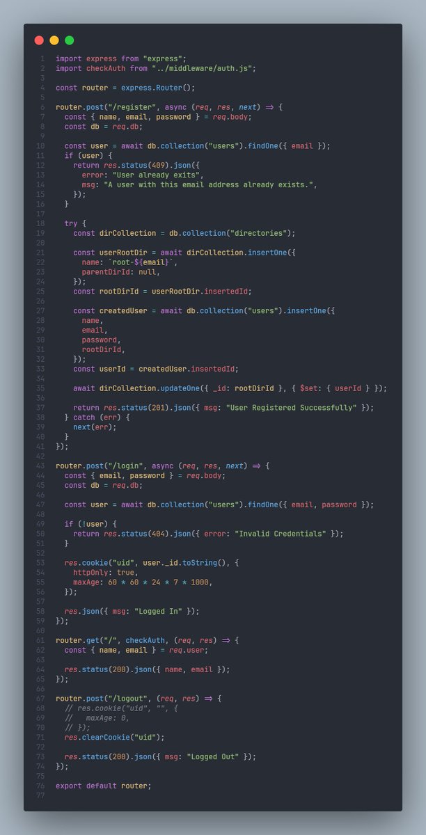 ritik65477's tweet image. 🚀 Day 154 of My Web Dev Journey – Backend

Diving into: MongoDB
Last 3 days,I worked on:
🔹 MongoDB setup in File Storage App
🔹 Integrate DB in User Routes
🔹 Integrate DB in Directory Routes
🔹 Integrate DB in File Routes

#NodeJS #MongoDB #100DaysOfCode #LearnInPublic #WebDev