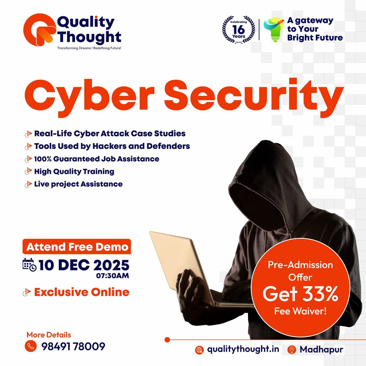 QT_Madhapur's tweet image. Build in-demand Cybersecurity skills from home!
Join our Cybersecurity Online Training and master hands-on labs, security tools &amp;amp; real-time threat analysis.
Start your journey toward a secure tech career.
#CyberSecurity #QualityThought #ITCareers #DigitalSecurity #OnlineLearning
