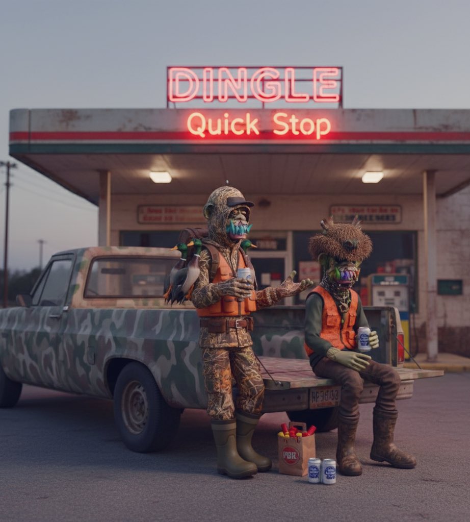 Me an’ Dingle posted up outside this ol’ Petro, suckin’ down a couple PBR heavies ‘fore the sun even thinks about wakin’ up.
We ‘bout to go slap some greenheads silly, git our three man limit ‘fore most folks hit snooze, then haul ass back to the house so we can GM the timeline