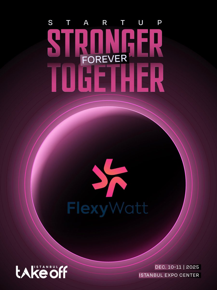 FlexyWatt's tweet photo. Proud to join @takeoffistanbul Startup Summit on Dec 10–11, 2025 at Istanbul Expo Center! ⚡

We’ll showcase FlexyWatt’s AI-powered smart energy management, dynamic tariff optimization and VPP solutions.

#TakeOffIstanbul2025 #FlexyWatt #SmartEnergy #EVCharging https://t.co/e4fN5HgpVn