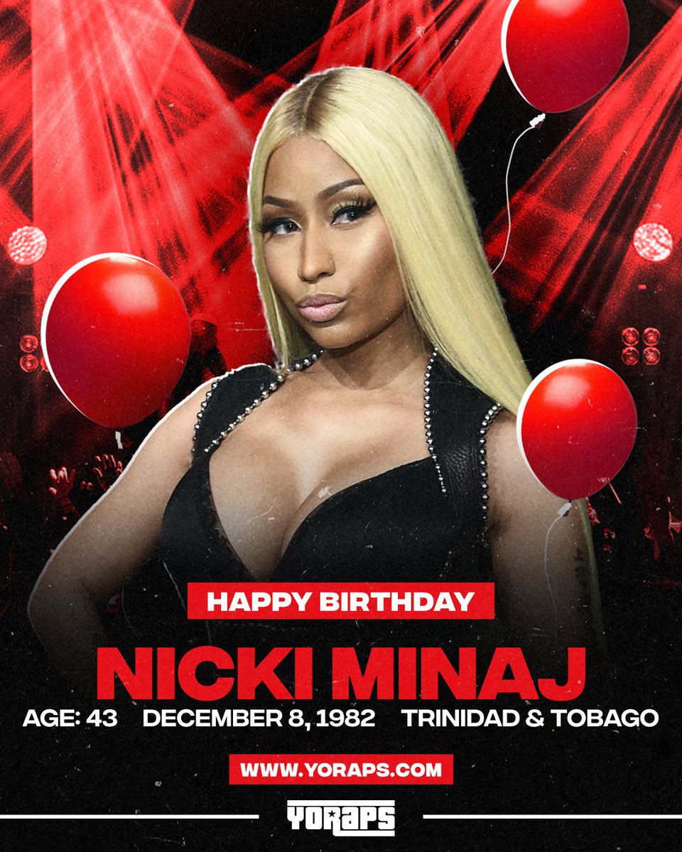 YoRapsMagazine's tweet photo. 🎊 #HAPPYBIRTHDAY: #NickiMinaj (#December8, 1982, #SaintJames, #TrinidadAndTobago)
What's your favorite track of her ⁉️
---
✅ Yo! Raps: https://t.co/A37OwMybC6
🚀 Yo! PR: https://t.co/twEeW3KegX https://t.co/fS7qoXF9KG
