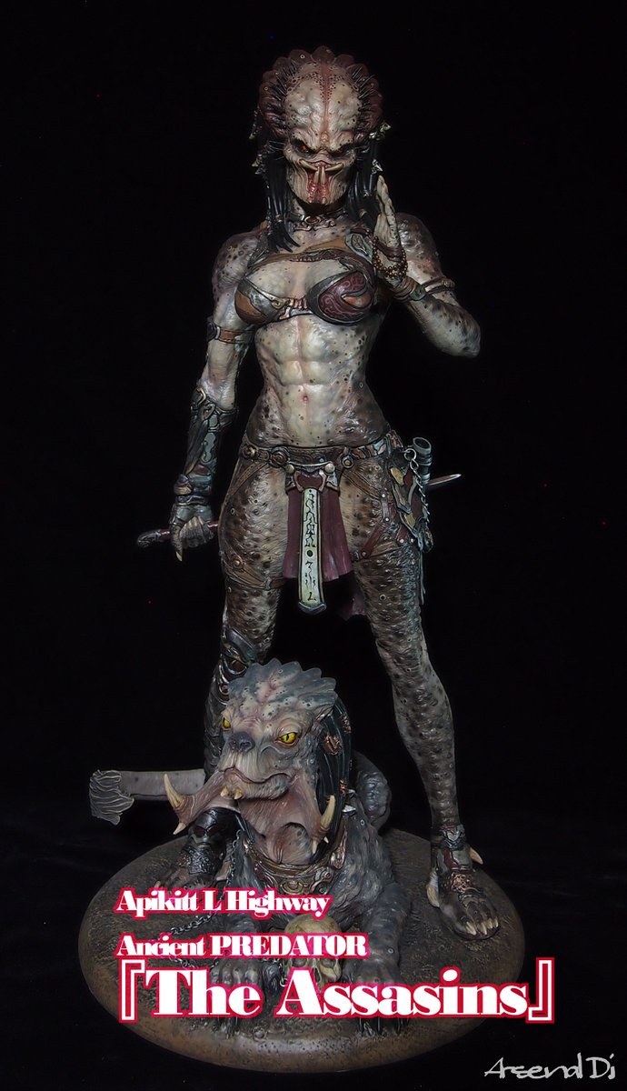 takatinp's tweet image. Apikitt氏原型 オリジナル女型プレデター
ヤフオク出品致しました!!
Ancient PREDATOR 【The Assasins】
塗装済み完成品　

１円スタート 14日21時終了予定です。
auctions.yahoo.co.jp/jp/auction/m12…

足場にプレデター犬も鎮座した豪華なビネットとなっております。
皆様、ご入札宜しくお願い致します～ッ!!!…