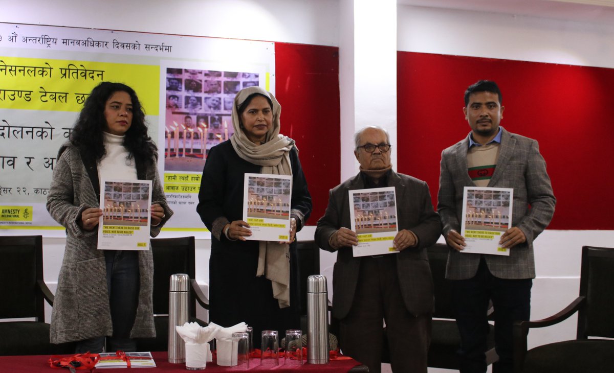 amnestynepal's tweet photo. @amnesty's latest research, "We went there to raise our voice, not to be killed": Nepal's Deadly Crackdown on Protesters, documents how security forces used lethal force – including live ammunition – against largely peaceful protesters. 

Some glimpses from the report launch  👇 https://t.co/4rGRzjNP0n