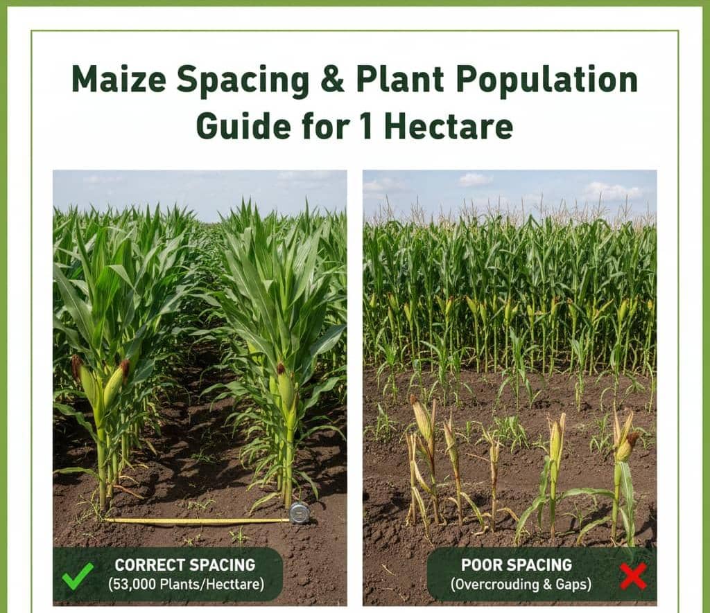 Agronomme_'s tweet image. Maize Spacing and Plant Population Guide for 1 Hectare

Correct spacing is one of the strongest determinants of maize yield. It affects sunlight penetration, nutrient use, plant health, and final harvest. Below is the recommended spacing and plant population per hectare depending…
