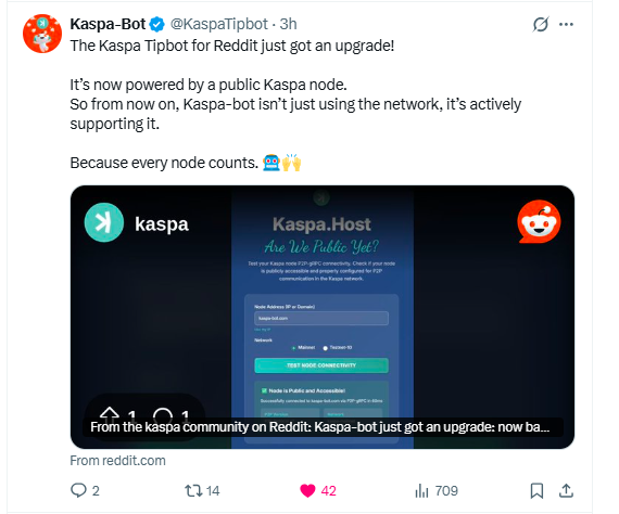 Crypt0Proselyte's tweet photo. Kaspa Daily Recap - December 8:

• Market sentiment still heavily bullish: $KAS is currently ranked #1 in market-wide bullish sentiment.

• Major ecosystem research coverage:
@BSCNews  published a full analysis on Kaspa’s L1 design and tokenomics.

• Space-based decentralization initiative
Kaspa’s KONI (Kaspa Orbital Node Initiative @KaspaKii ) gained renewed attention, with community members highlighting that a #Kaspa node is being deployed to Low Earth Orbit which pushes decentralization beyond terrestrial limits.

• DAGKnight & 100 BPS discussions grow
Technical threads continue breaking down:
– how 100 BPS pushes Kaspa toward Visa-level throughput on L1
– how DAGKnight removes fixed latency
– how MEV auctions and oracle protocols plug into the long-term design.

• Kaspa's reddit adds $KAS tipping integration  via @KaspaTipbot : Reddit community now has native Kaspa tipping, expanding real-world microtransaction use cases.

If you’d like to support my Kaspa research and daily coverage, tips are appreciated:
kaspa:qrntz5ere9ar4arpm0dy4ln6wa8q02u075024qchg48d5m2cpwjjzedq4hgya

Crypto Proselyte