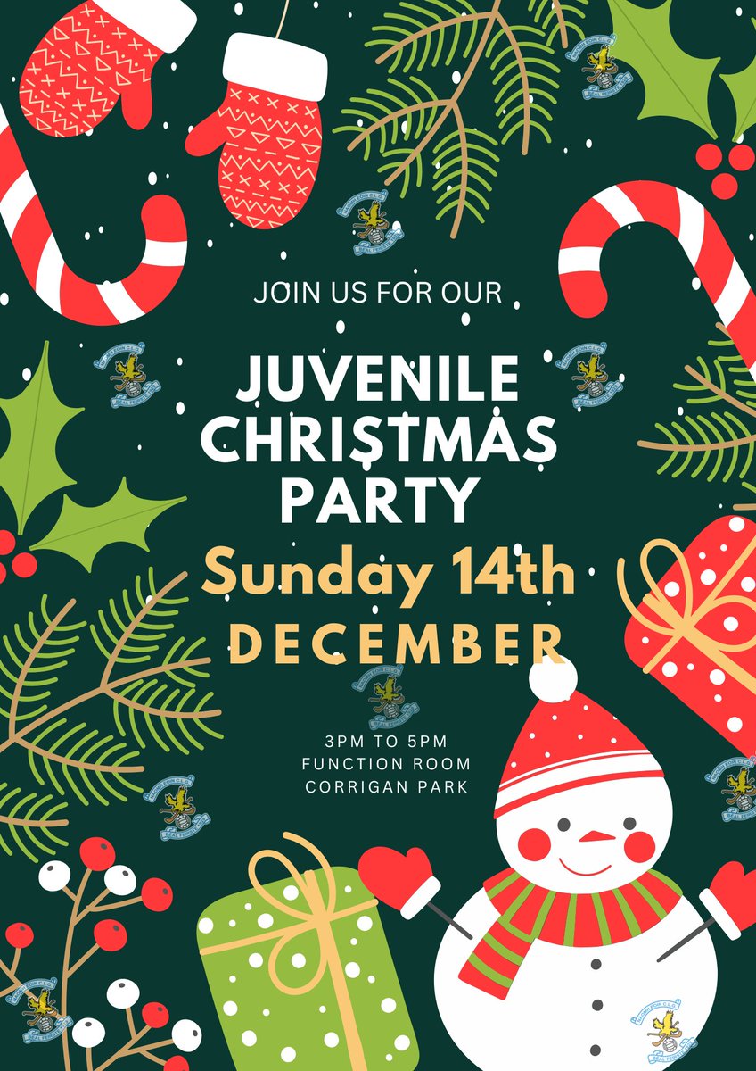 We hope everyone is looking forward to the Juvenile Christmas Party on Sunday! U10 and below from 3 to 5, upstairs in the club. 🎄🎅🎄