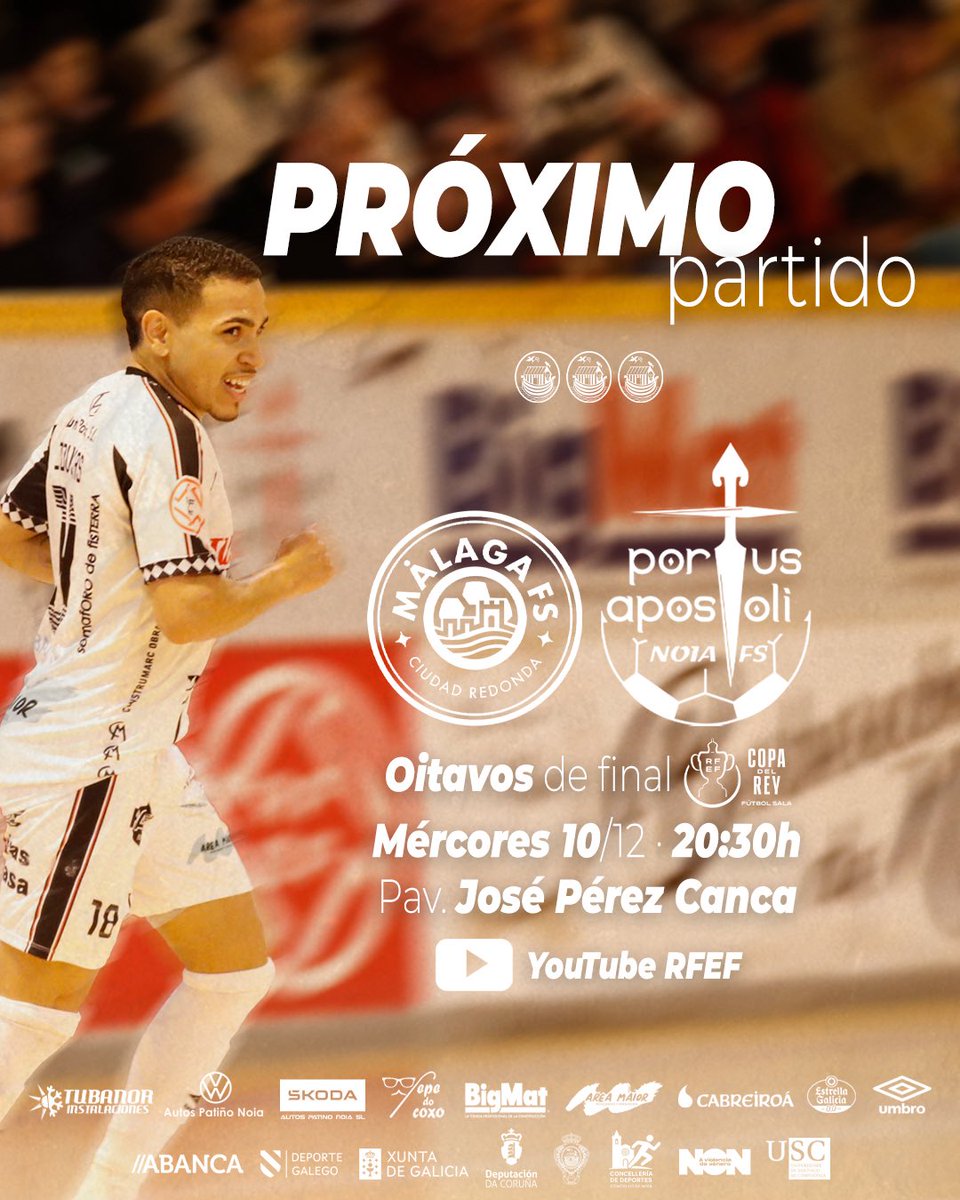 NoiaFutbolSala's tweet image. A por un 𝗶𝗺𝗽𝗼𝗿𝘁𝗮𝗻𝘁𝗲 𝗿𝗲𝘁𝗼 na #CopaDelReyFS! 🏆🤍

⚽️🔜 #MálagaCRNoiaPAFS