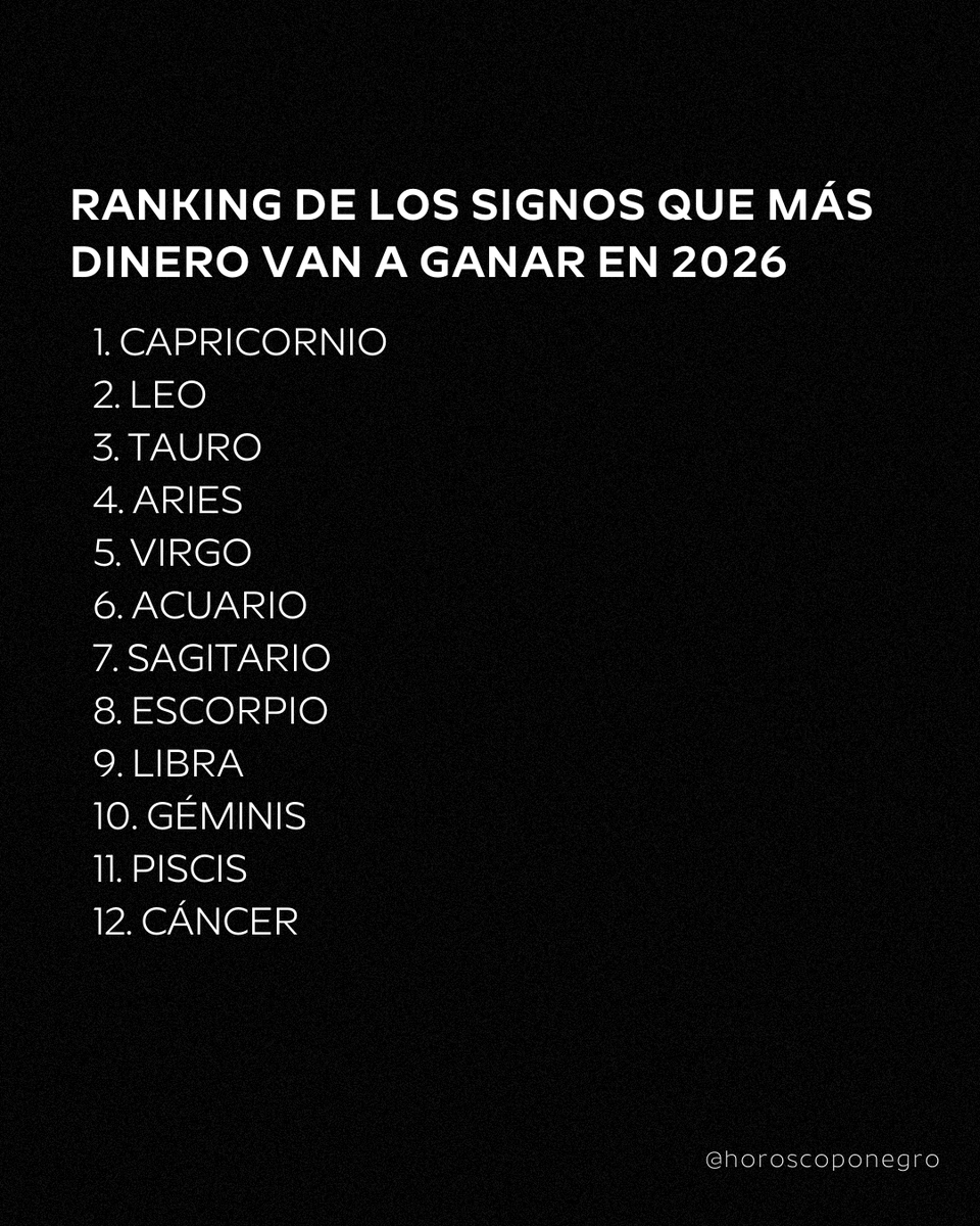 horoscoponegro's tweet photo. Ranking de los signos que más dinero van a ganar en 2026 💸 https://t.co/3qc7QHVclr