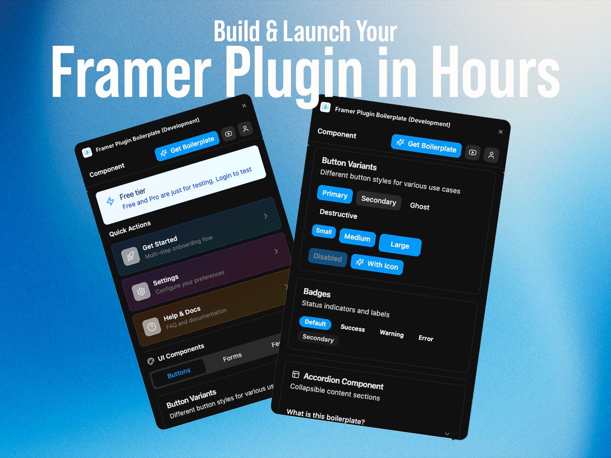 _syedsaboor's tweet image. I made the resource I wish I had: 

A @framer &quot;Plugin Boilerplate&quot; that removes all the boring, painful setup 🔥

so you can build the fun stuff ✅
and earn money on the side 💸

If you want to build plugins faster than everyone else… 

this is your new superpower. ⚡

Go grab…