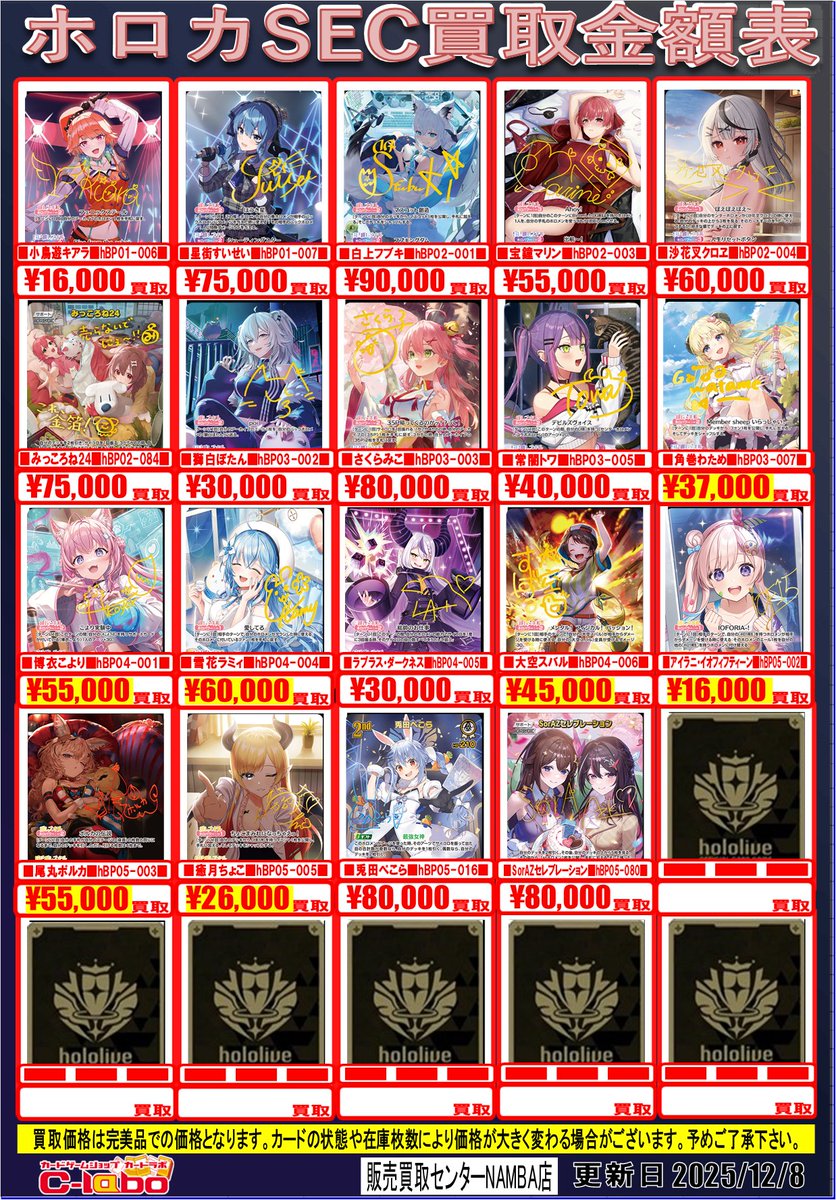ホロカ 買取情報⑤】 🚨ホロカSEC買取募集中！！🚨 ・沙花叉クロヱ