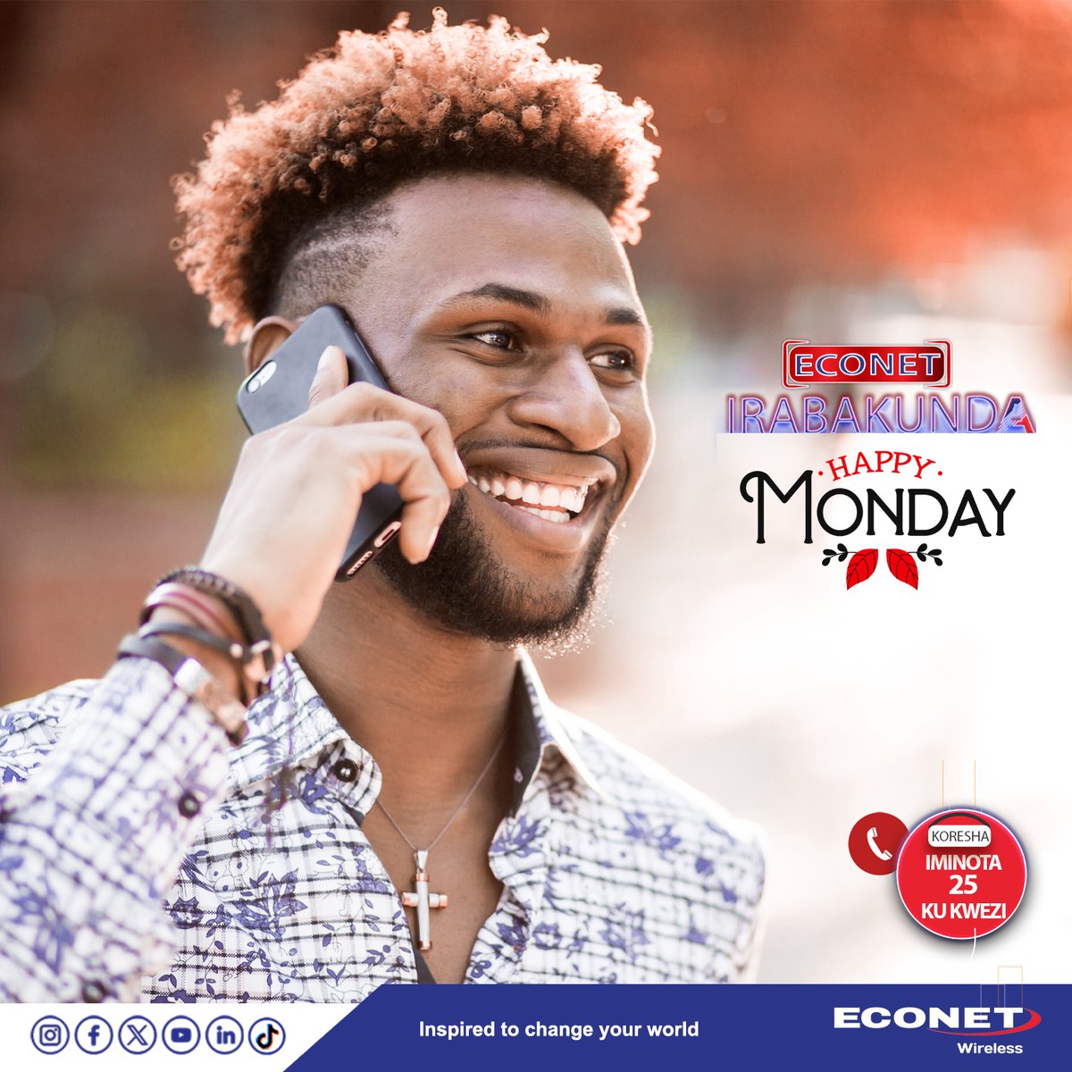 Econet257's tweet photo. 🌞 Bonne semaine de la part d’Econet Wireless ! 💙📞
Nouvelle semaine, nouvelles chances de briller avec Econet Irabakunda ! 🚀
Appelez davantage, gagnez plus de points et rapprochez-vous des grands prix. 🙌
🔵 Vérifiez vos points via *123#.
#EconetWireless
#Irabakunda https://t.co/u4LCHvKOKY