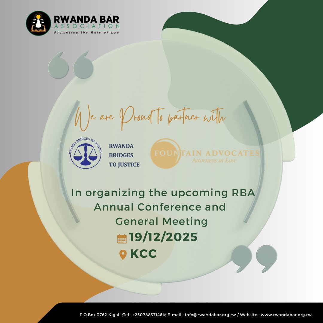 Thank you <a href="/RwandaB2Justice/">Rwanda Bridges to Justice</a> &amp; <a href="/FountainAdvocat/">Fountain Advocates</a> to partner with RBA #RBAGeneralMeeting2025