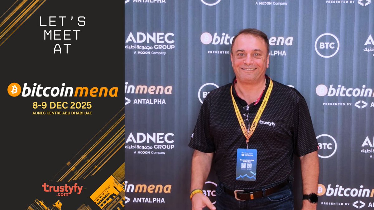 Trustyfy is at @BitcoinMENAconf 2025 Abu Dhabi If you are looking for a  #bankless account, a crypto-friendly bank and card, a partnership, or just  to say hello, Rami will be there. 🤝