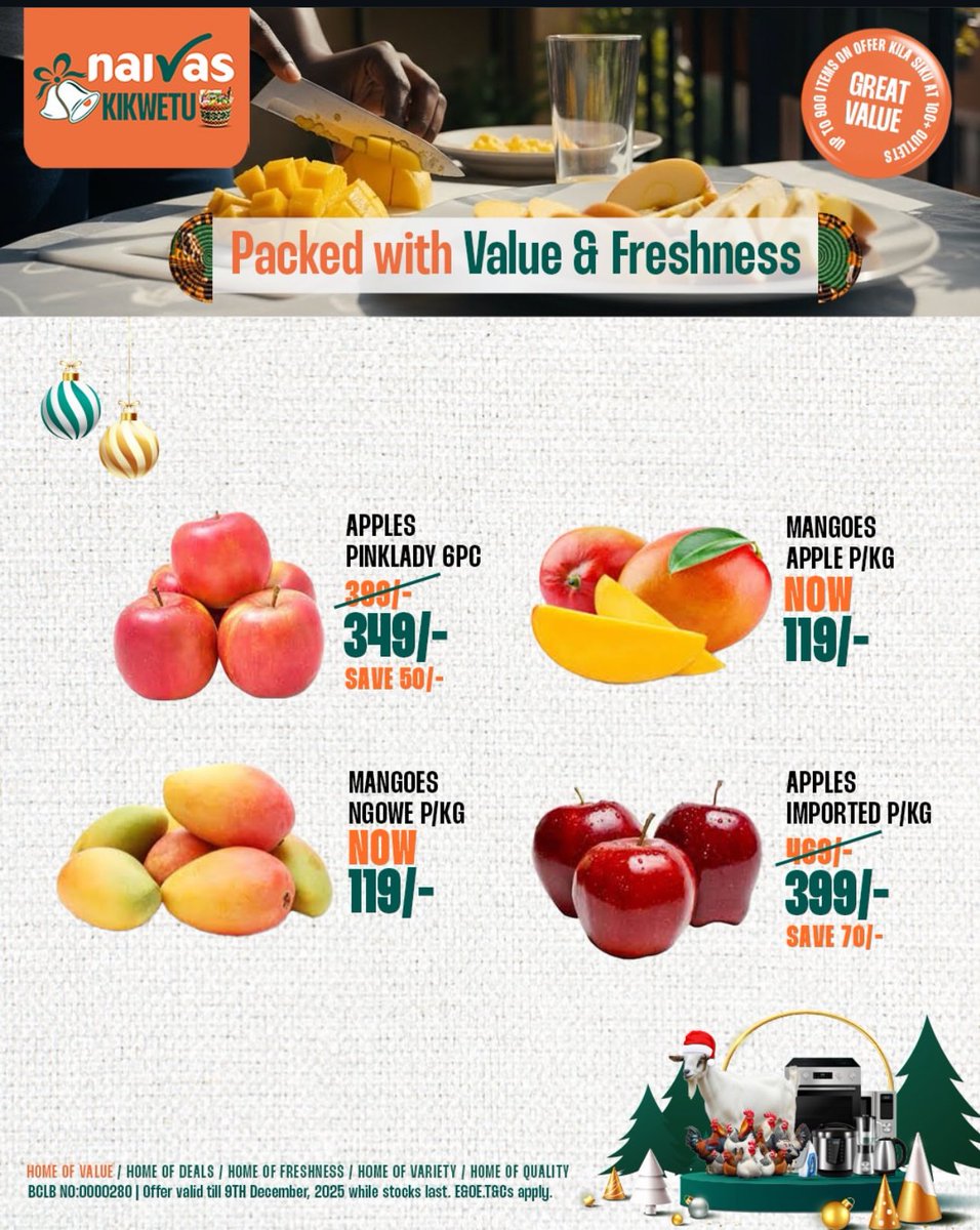 Mapunda_01's tweet photo. It’s beginning to look like Christmas 🤶🤶 🎄
A time to host your friends and families at your house. Make sure your fridge is stocked with essentials. Leo kuna deals moto moto pale @naivas_kenya zinakungoja.
#NaivasAt35 #NaivasKikwetu #35YearsOfDeals #BlackNovember https://t.co/qixR6H4zvN