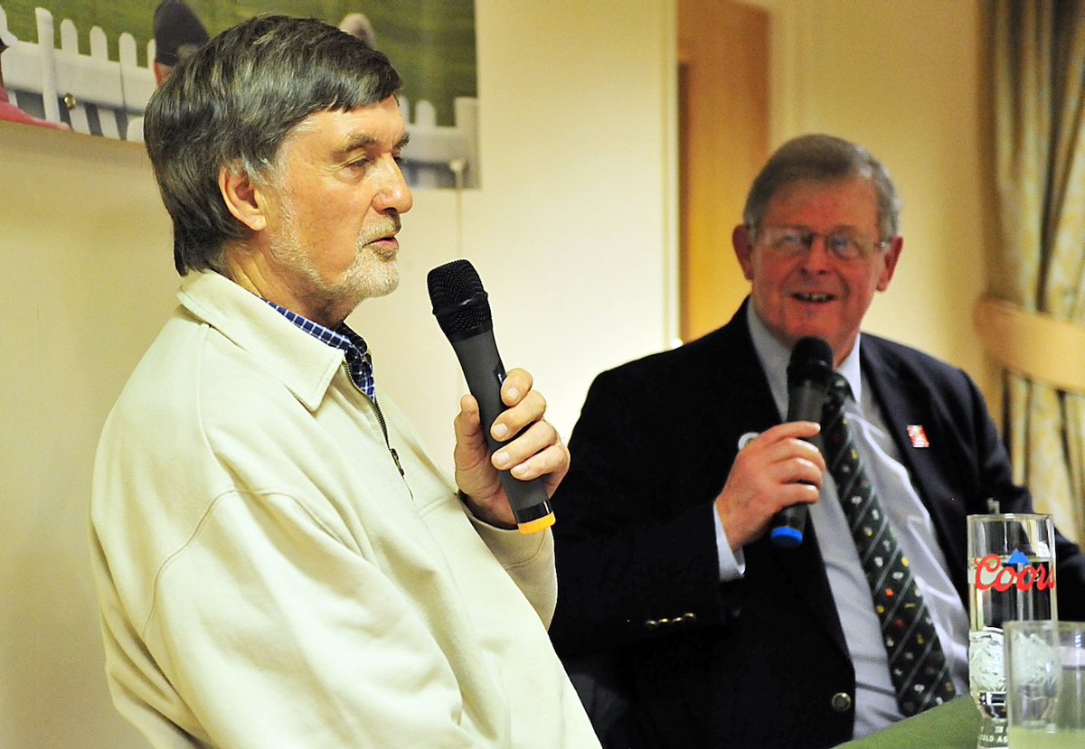 CheltCricketSoc's tweet photo. Our @CheltCricketSoc pre Christmas meeting saw former Test player and international umpire Peter Willey in conversation with Ken Burney. Several members said how they liked Willey's "bluntness" (sic). Our January guest (Wed Jan 7th, 7.30) is former @WorcsCCC batsman Tim Curtis. https://t.co/NB7Aohs0mr