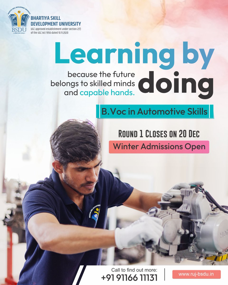 Love engines? Dream of working in the automotive industry? Your journey starts NOW! Winter Admissions Open for Automotive Skills  
📞 Call now: 91166 11131 
📷 Apply Now: ruj-bsdu.in 

#BSDUJaipur #BVoc #BSDUSkills #nextGeneration #SkillDevelopment #computingskills