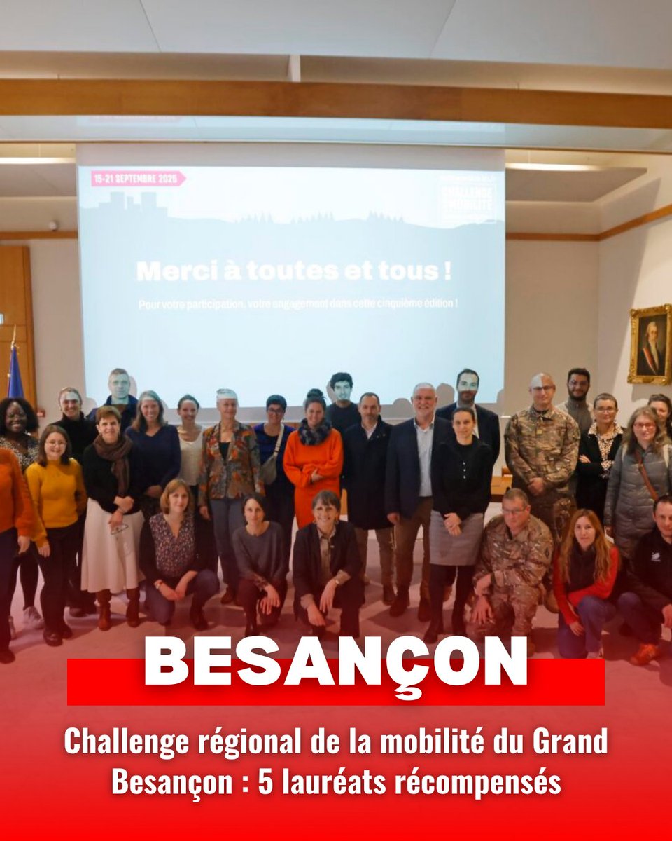 🏆 Cinq établissements du Grand Besançon ont été récompensés pour leur engagement dans le Challenge régional de la mobilité, qui encourage les alternatives à la voiture individuelle.

➡️ Découvrez les lauréats et leurs initiatives : pulse.ly/feb3bakpqa