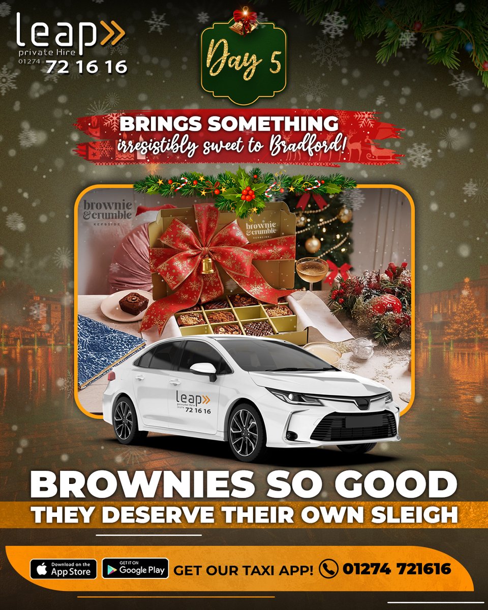 Leap_Taxis's tweet photo. It’s World Brownie Day, and we’re giving a big festive shoutout to our local favourite, @brownieandcrumble 🍫✨

If you haven’t tried their gooey chocolate squares of joy yet… today’s the day. a Christmas film, and fairy lights twinkling in the background 🎅☕ https://t.co/10QIwz3Uu1