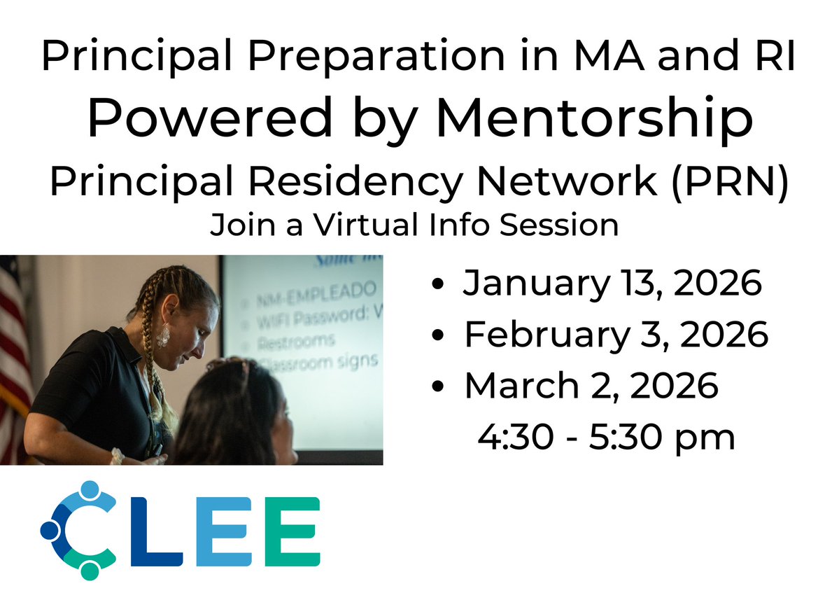 For over 25 years, CLEE’s Principal Residency Network (PRN) has prepared aspiring leaders to step into principal roles with confidence. Join the next cohort to get certified in RI or MA while gaining real-world experience.

clee.org/prn