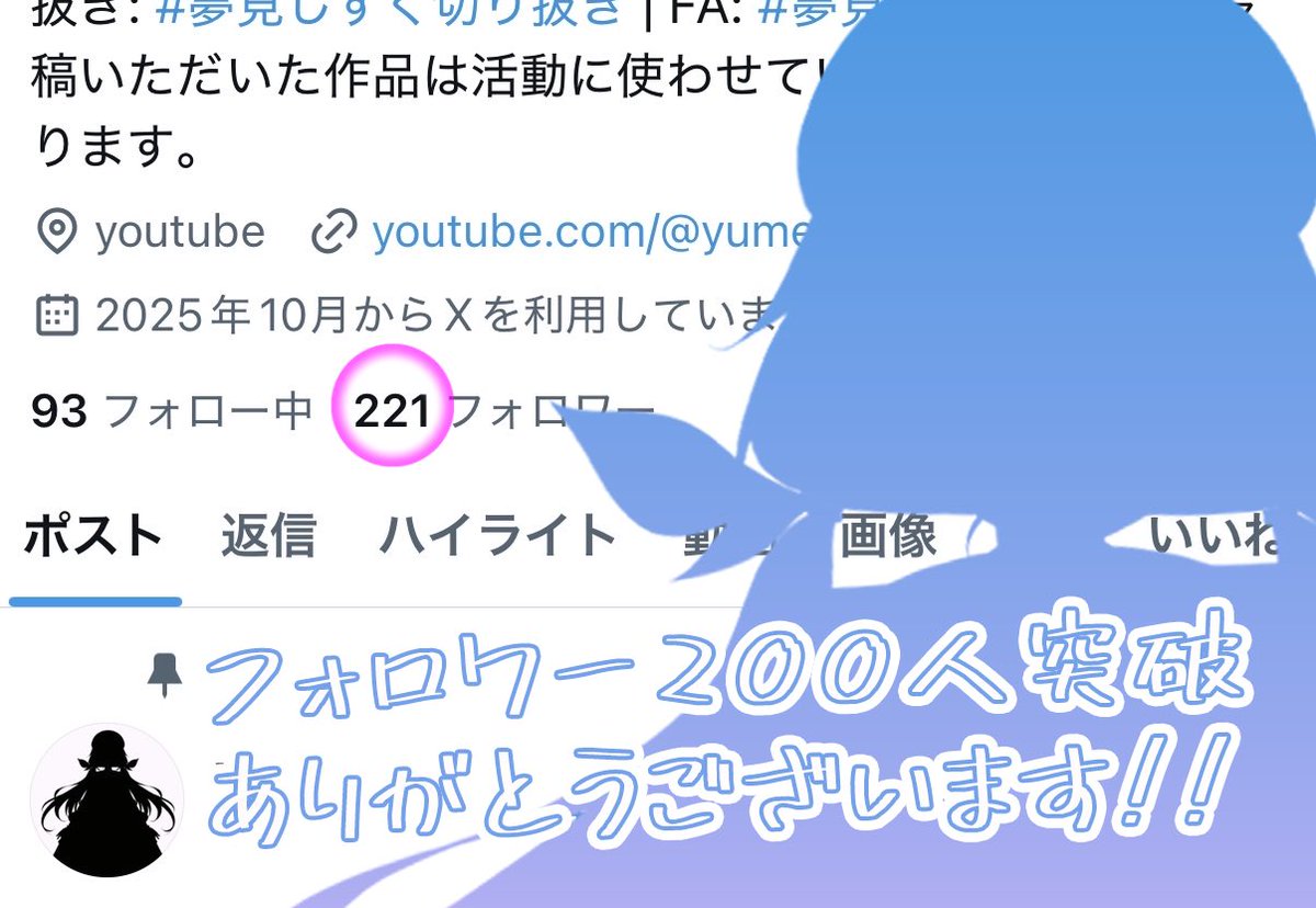 たくさんの応援ありがとうございます.ᐟ おかげさまでフォロワー200人