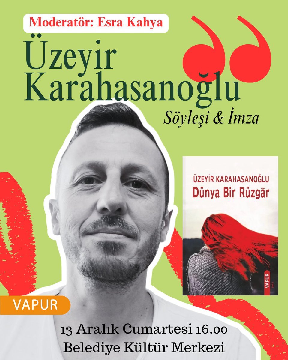 Dünya Bir Rüzgâr'la okurun huzuruna ilk kez çıkacak olmanın heyecanıyla duyuruyorum: 13 Aralık Cumartesi günü 16.00'da Esra Kahya'nın moderatörlüğünde BKM'de söyleşeceğiz. Bakalım söz bizi nerelere götürecek? Vakti ve ilgisi olan herkesi beklerim.