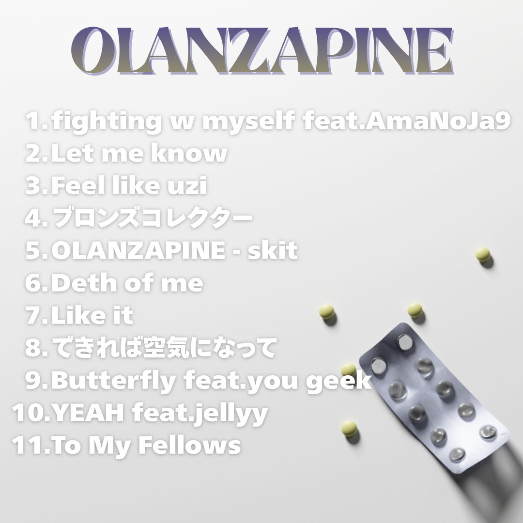 Aero_is_Sweet's tweet photo. OLANZAPINE - Mixtape💊
🗓12/12(Fri)

[feat]
@OTAKUFACEEMOJI (track 1)
@you___geek (track 9)
@jellyy4ever (track 10)

[prod]
@omarEalll (track 2)
@heyytony_ (track 6)
@nodoublemanei (track 8,9)
@timeismoneyy999 (track 9)

https://t.co/zbWwPxxw6P https://t.co/oqnvqrJ4JM