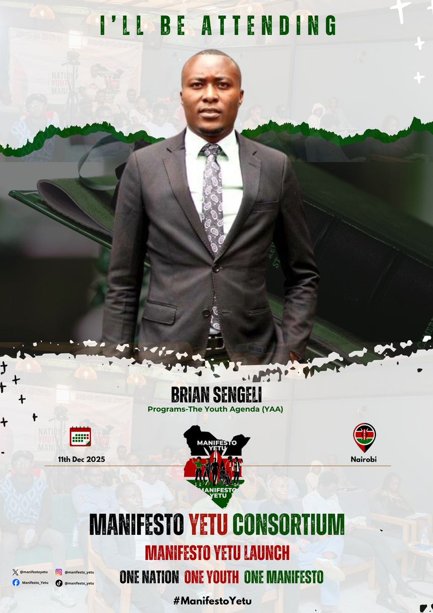 youthagenda254's tweet photo. This Thursday, we join the @ManifestoYetu Consortium for the official launch a bold step toward a unified youth agenda. Our Programs Officer,@SengeliBrian , will be in attendance as we champion One Nation, One Youth, One Manifesto.
#ManifestoYetu
#MakingTheYouthFactorCount https://t.co/b9MGIIrXUh