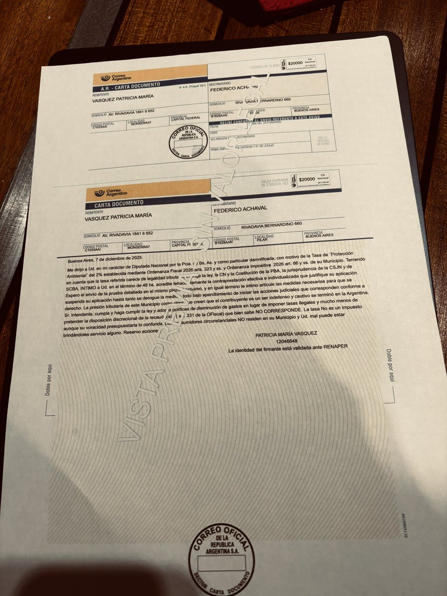 BASTA de Tasas ilegales. Le mandé CD al intendente de Pilar <a href="/FedericoAchaval/">Federico Achával</a> tendrá que demostrar contraprestación efectiva e individualizada. Sino iré por el amparo judicial.