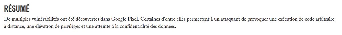 Pour les amateurs de Pixels qui n'ont pas encore switch sur <a href="/GrapheneOS/">GrapheneOS</a> ⬇️

cert.ssi.gouv.fr/avis/CERTFR-20…