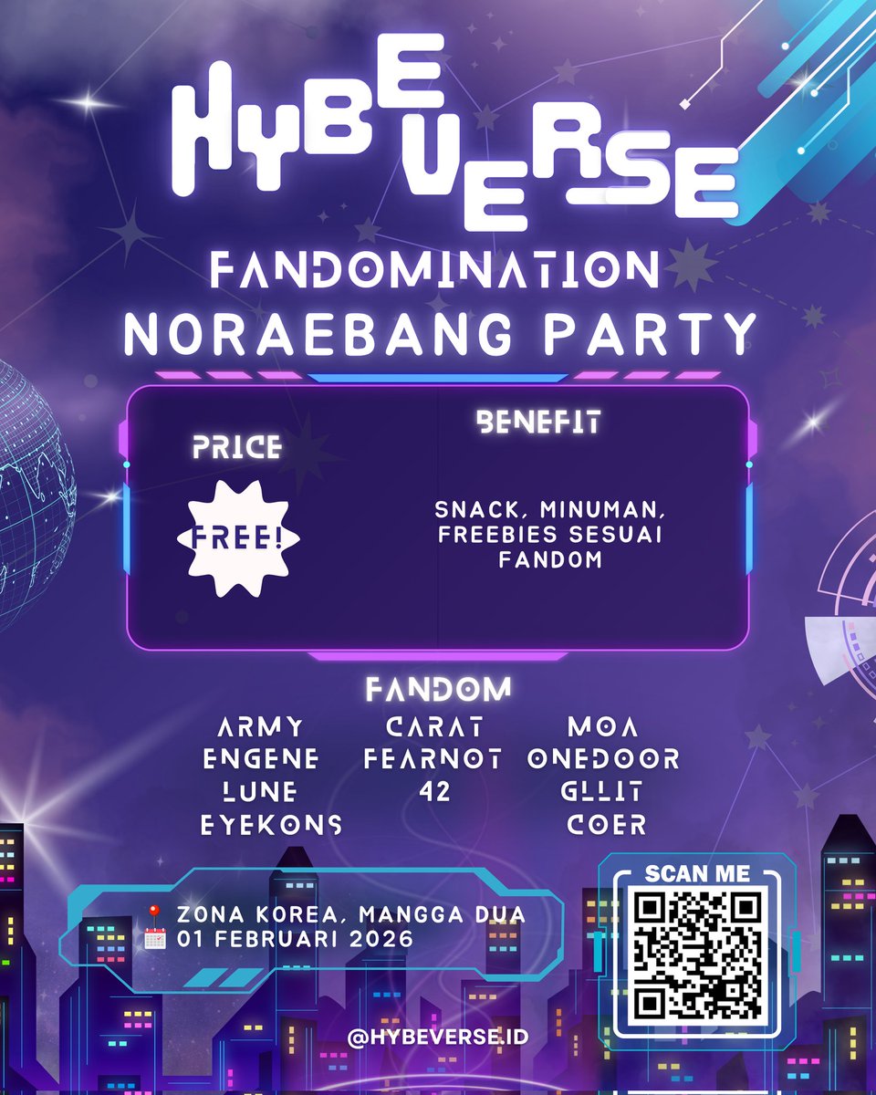 hybeverse_id's tweet photo. HYBE stans, gather your vocal cords and your delulu hearts 🌸🎶
It’s time for HYBEVERSE: Noraebang Session!
The soft chaos we deserve.

Mark the Date! 

📅 1 February 2026
📍 Zona Korea, Mangga 2 Square
🎟️ Free registration • 150 spots only ✨ https://t.co/6wwFEPalb7