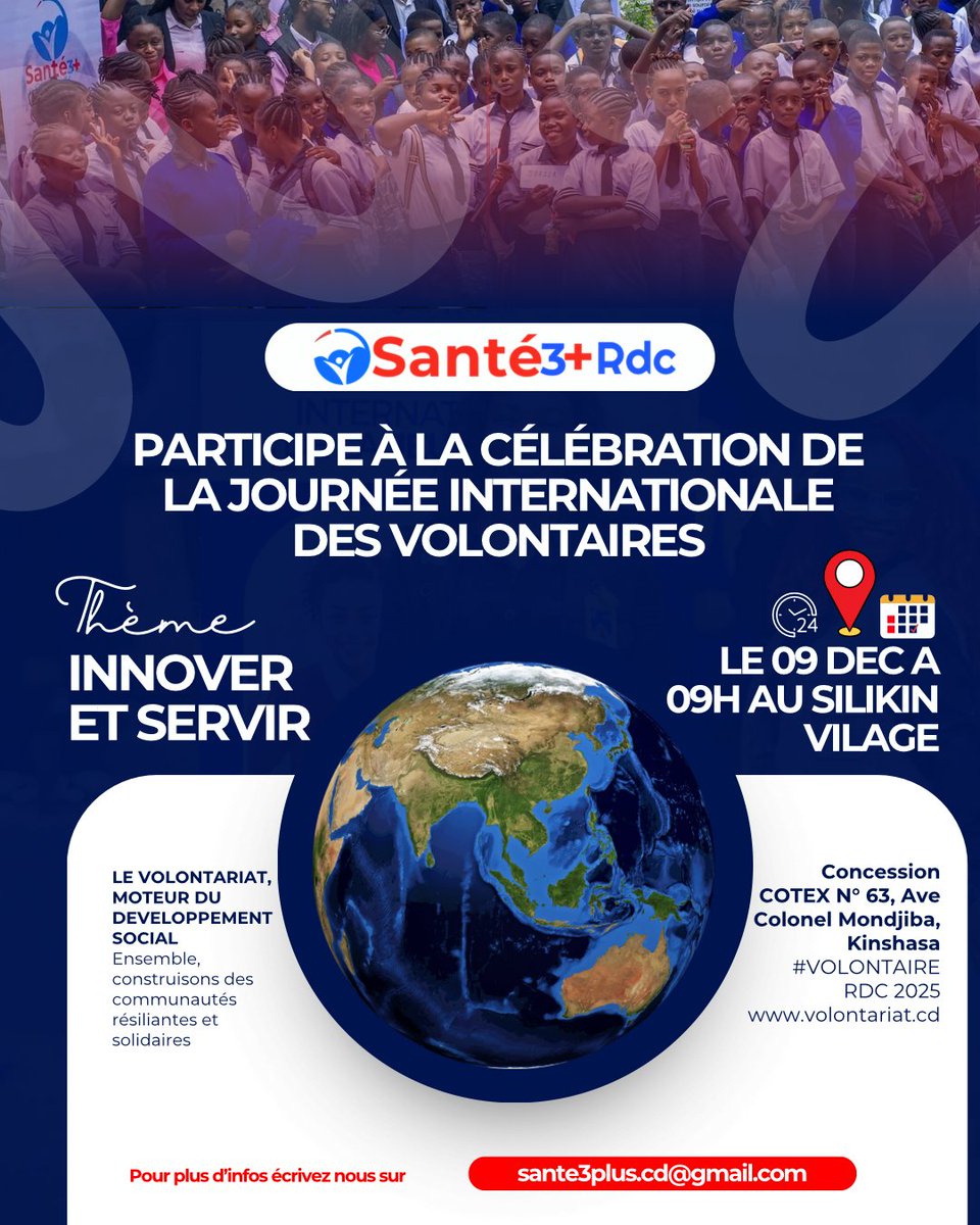 Sante3rdc's tweet photo. C'est déjà pour ce 09/12/2025
Nous serons tous là présent.

Le volontariat, c’est plus qu’une action : c’est un engagement, un courage silencieux, une main tendue là où il y a un besoin.

#JournéeInternationaleDesVolontaires #Volontaires #Engagement #Solidarité #Humanité https://t.co/Ao1594Q11E
