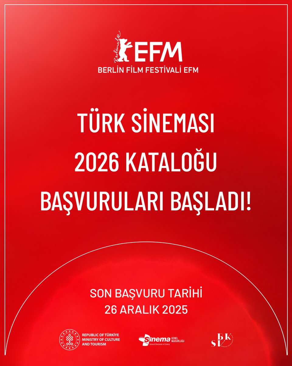 Berlin Film Festivali kapsamında hazırlanacak olan Türk Sineması 2026 Kataloğu başvuruları başladı. Son başvuru tarihi 26 Aralık 2025 ! #Berlinale2026

Başvuru için: forms.gle/tLvdBqMT2Jcxej…