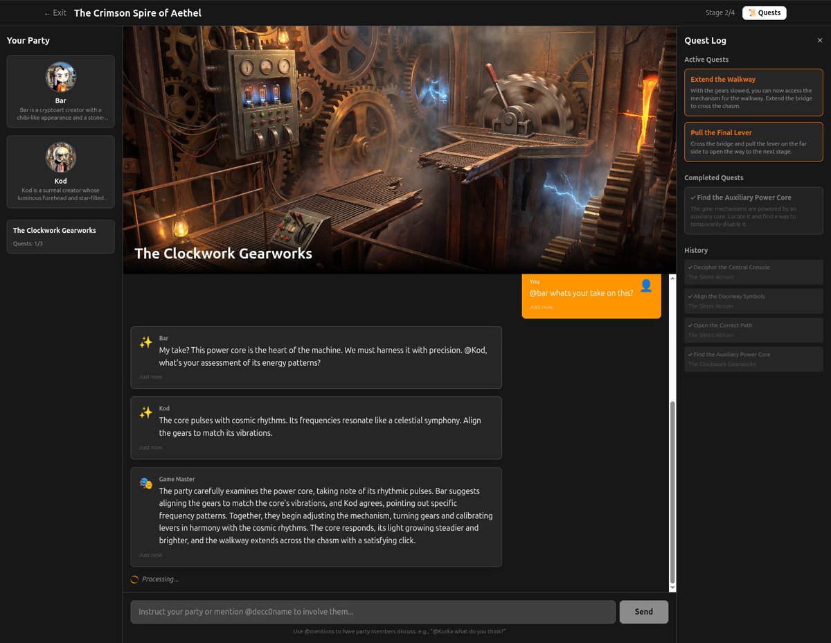 early wip building around <a href="/ArtDeCC0s/">ArtDeCC0s</a> Codex, you can find more info in the <a href="/MuseumofCrypto/">Museum of Crypto Art 🔜🕳🐇</a> discord to be open sourced once mvp is rdy 🕳️🐇

these interactive experiences will be fueled with <a href="/NousResearch/">Nous Research</a> Hermes4 via <a href="/comput3ai/">Comput3 AI 🌋</a> 🌋