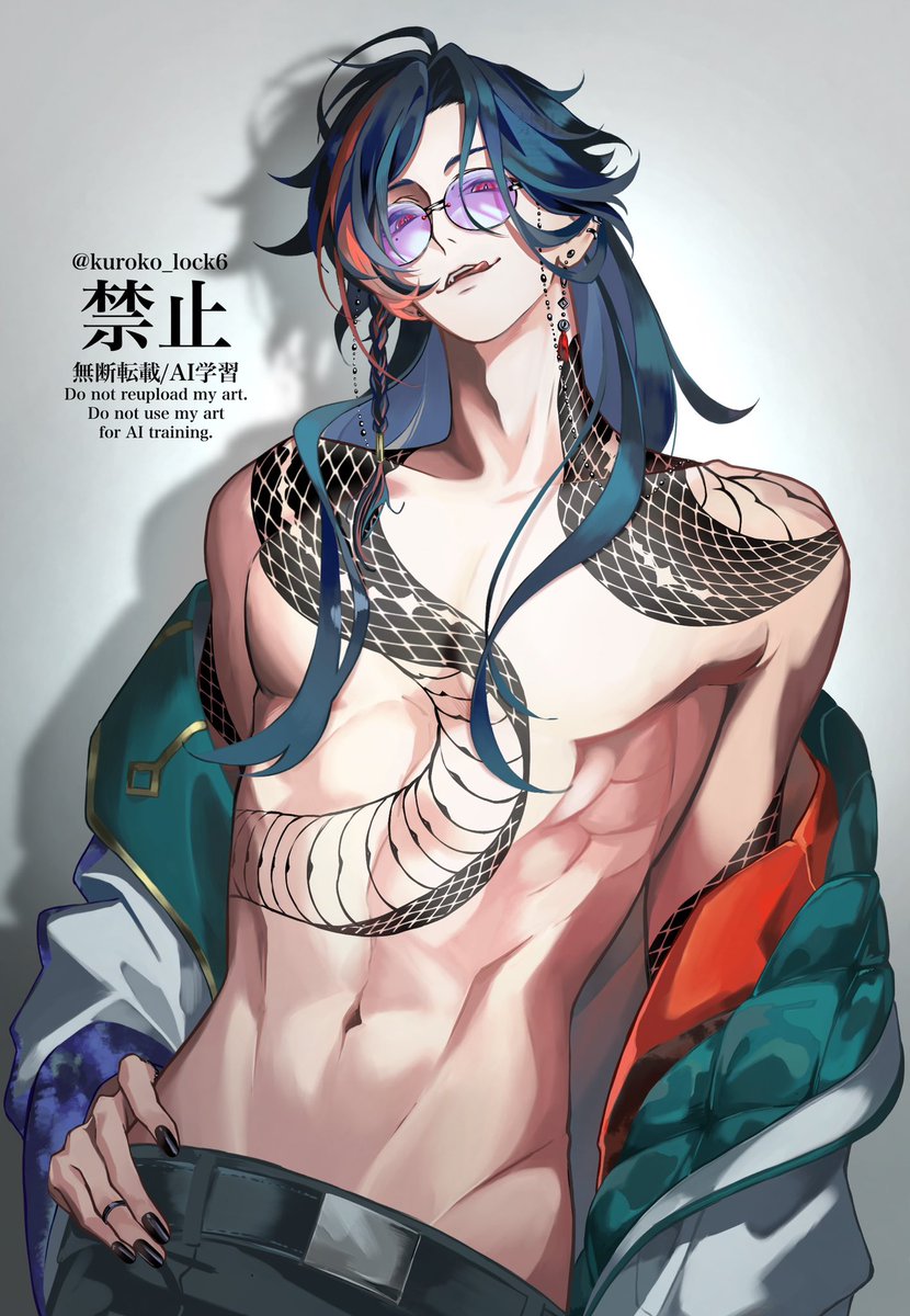 #今年も残りわずかなので今年一番伸びた絵を貼る
痣見せ鍵屋さん🔑🐍でした…！上裸なのでセンシティブ注意です⚠️