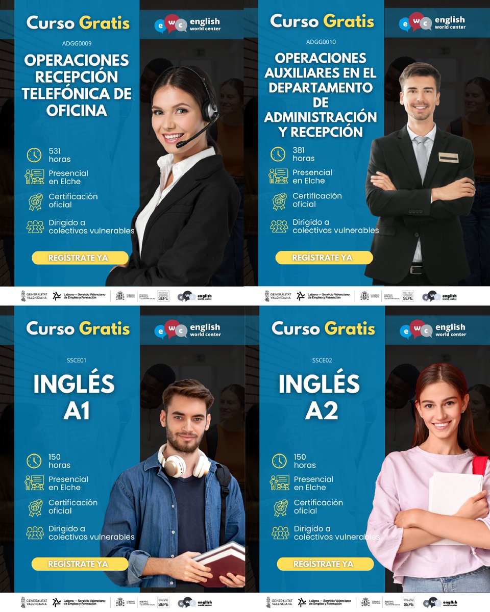 ✨ En English World Center apoyamos a quienes buscan nuevas oportunidades.
Cursos gratuitos para personas en situación de vulnerabilidad.
💪 Formación oficial · 🤝 Acompañamiento
📩 Escríbenos para más info.