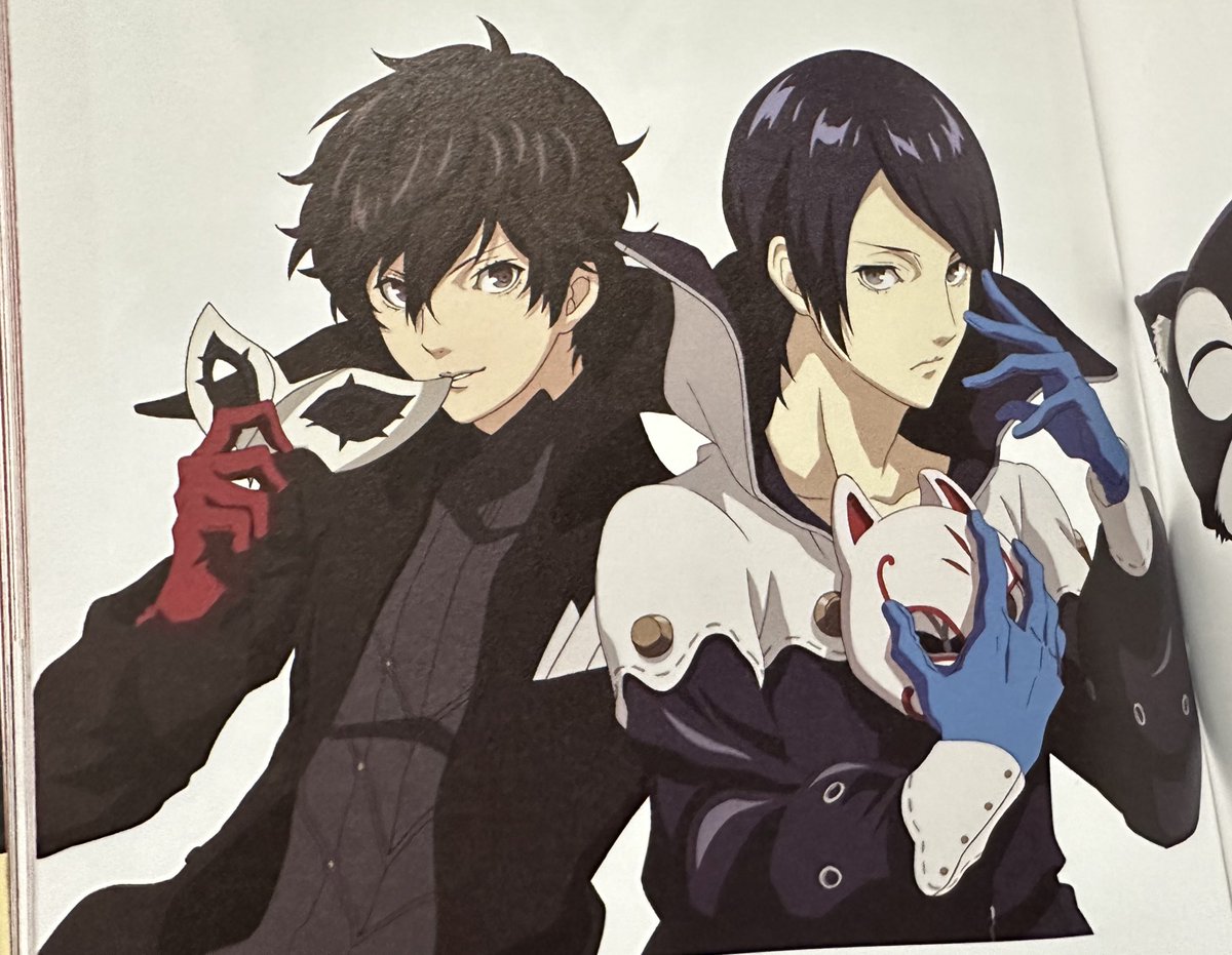 Persona5Moments's tweet image. Joker and Yusuke in the art book!! I love opening it up and looking at them. 🥹 They look so cute together. I love them. 
#Shukita