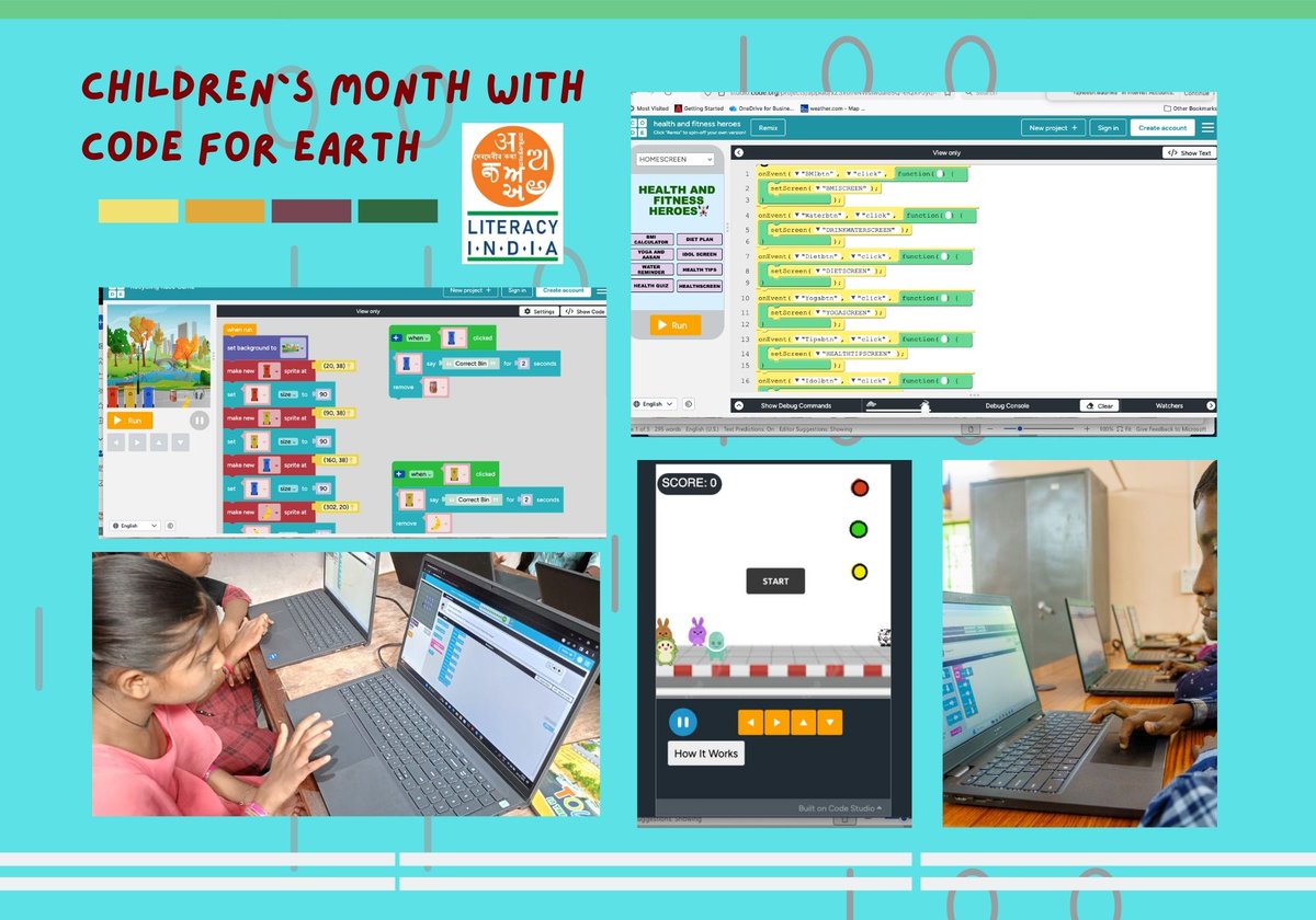 LiteracyIndia's tweet image. This Children’s Month, we turned celebration into a coding challenge. 💻🌍

In Code for Earth, 110+ students from 22 centres built 40+ projects on health, safety, waste &amp;amp; water using @codeorg, judged by Amit Sirhorkar (SVP–@Teleperformance) &amp;amp; his IT team.

🏆 Bijwasan  – Health &amp;amp;…