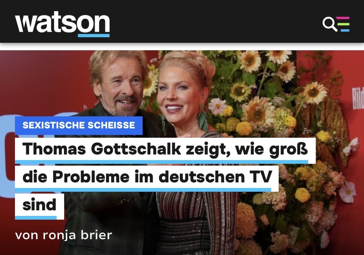 Thomas Gottschalk hat lange profitiert von den patriarchal-geprägten Strukturen im Entertainment. Inzwischen leidet auch er mehr darunter. In meiner <a href="/watson_de/">watson</a> -Kolumne Sexistische Scheiße schreibe ich, warum wir eine neue Unterhaltungs-Branche brauchen: watson.de/!639153062