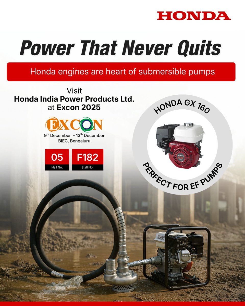 Equip9_'s tweet photo. Honda GX Engines are built to deliver dependable power in the toughest pumping conditions.From dewatering to emergency fluid removal, the GX160 provides smooth, consistent output to keep #HondaPowerProducts #HondaGX160 #PumpingSolutions #SubmersiblePumps #EngineReliability https://t.co/WF1pcMfJWO