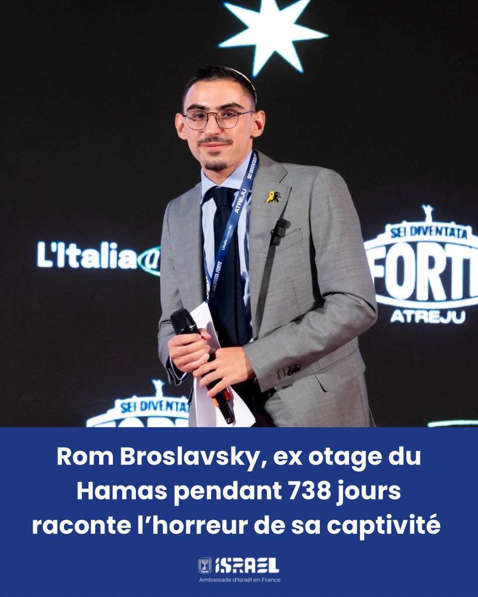 Rom Broslavsky, ex otage, raconte l'inimaginable depuis Rome :

« J’ai vu des femmes jetées à terre, criblées de balles… À l’intérieur d’un énorme conteneur à ordures jaune – des femmes, des personnes âgées, des enfants couverts de sang, massacrés, tués parce qu’ils étaient