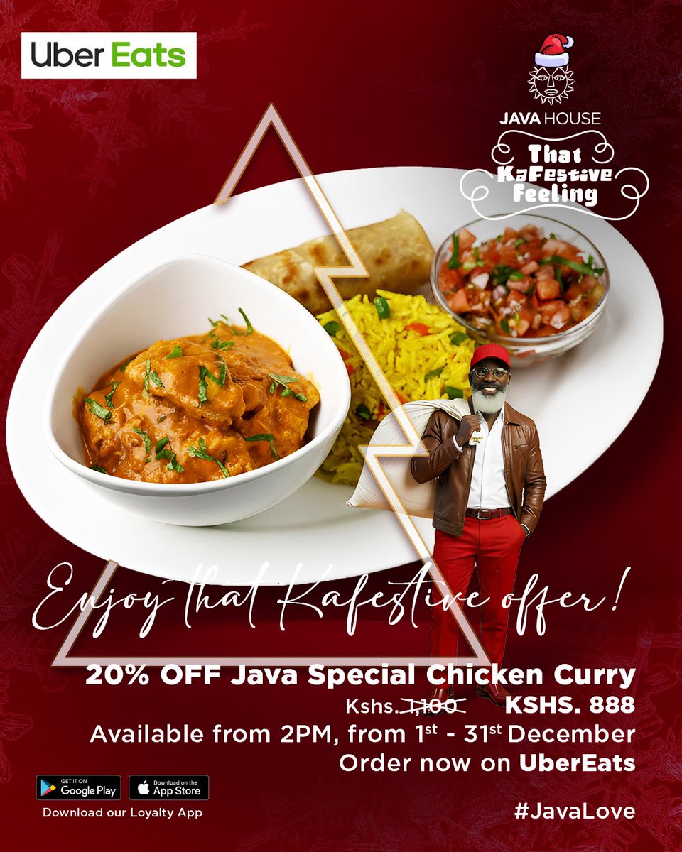 javahouseafrica's tweet image. Eat up, Buda Krisi is here to remind you of the offers. Head to UberEats or Bolt Food and enjoy something for everyone, from first-time users to our regulars. #JavaLove #ThatKaFestiveFeeling