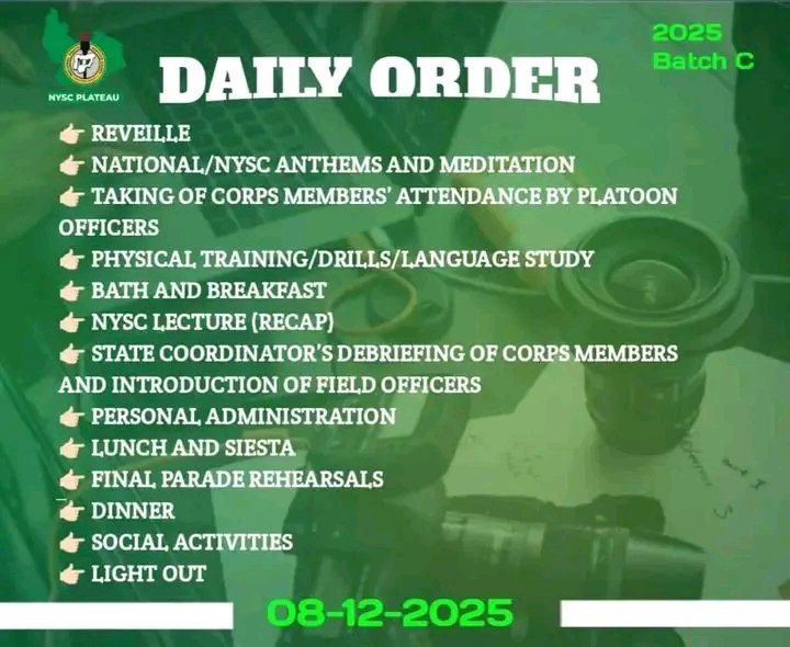 Day 20 of 21

2025 Batch C Stream 1
NYSC Orientation Course
19th November to 9th December, 2025

#2025BatchCStream1
#WhatNextAfrica
#NYSCWhatNext
#WhatNextAtNYSCCamps
#LifeProtocols
#LivingLegacy
#WhatNextConversations
#WhatNextSummits
#WhatNextMentoring
#WhatNextRadio